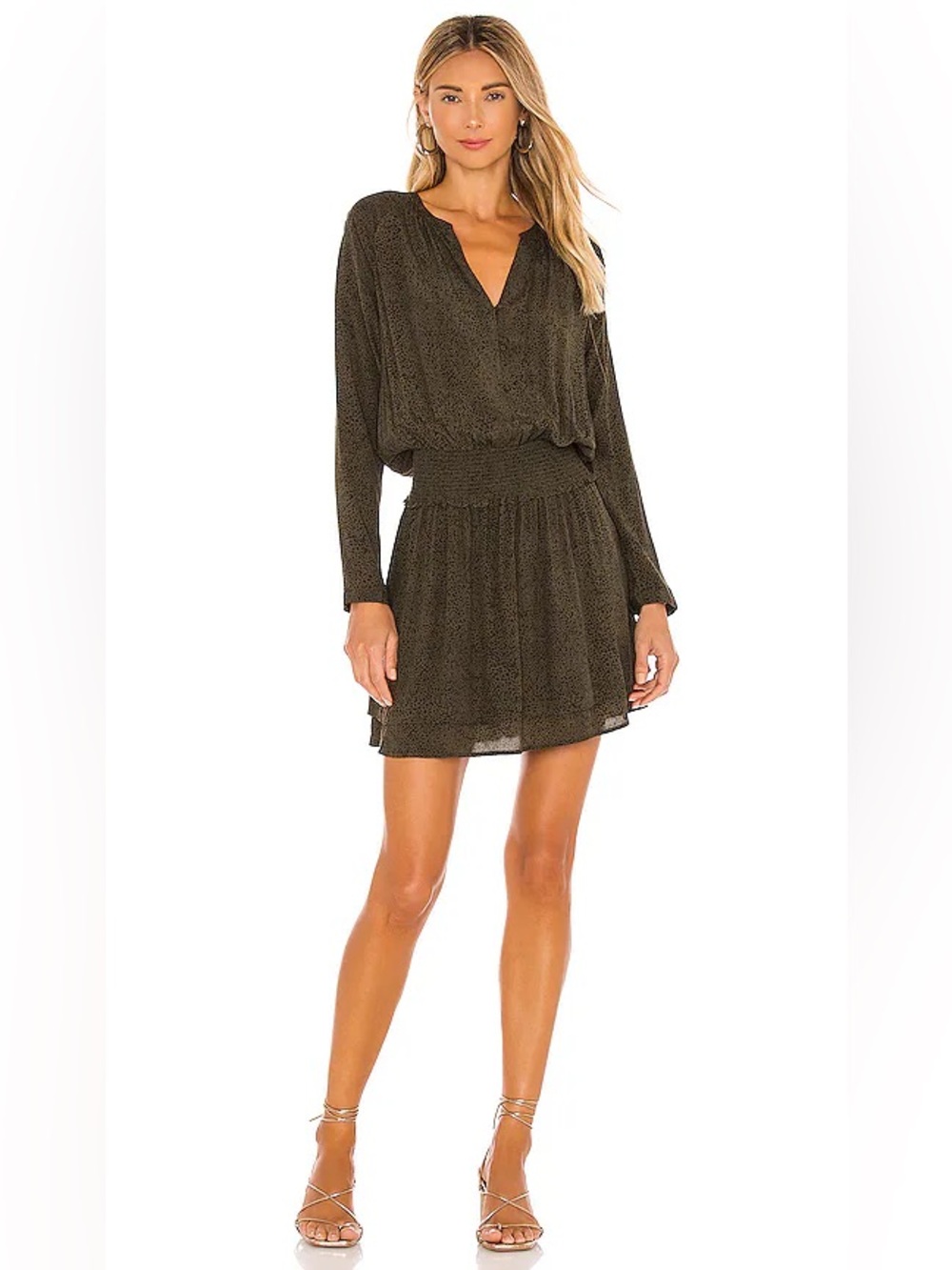 Rails Jasmine Smocked mini Dress in Olive speckled